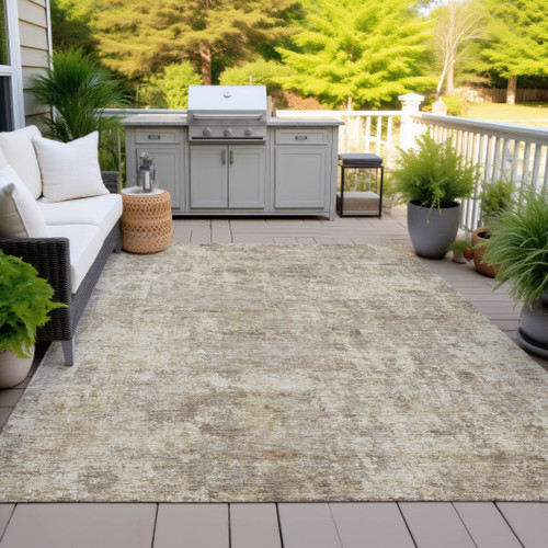 5' X 8' Taupe And Beige Abstract Washable Indoor Outdoor Area Rug