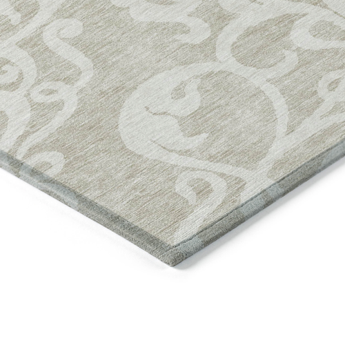 5' X 8' Beige And Ivory Damask Washable Indoor Outdoor Area Rug
