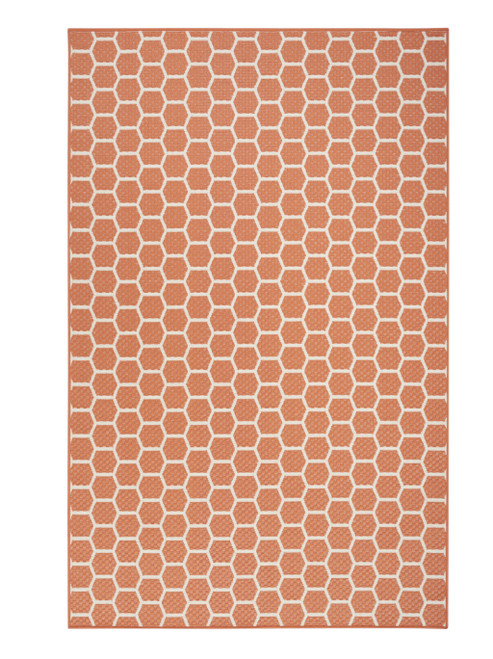 6' X 9' Coral And Ivory Geometric Indoor Outdoor Area Rug