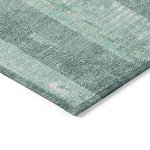 5' X 8' Pale Aqua And Teal Blue Striped Washable Indoor Outdoor Area Rug