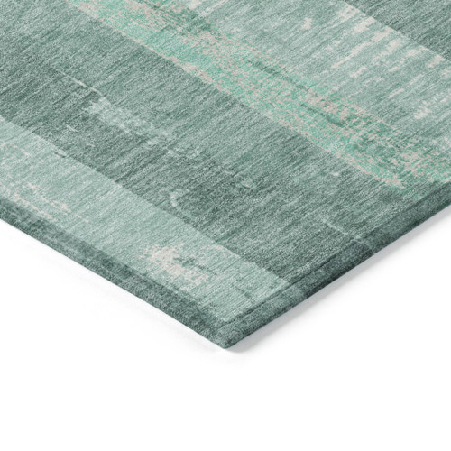 5' X 8' Pale Aqua And Teal Blue Striped Washable Indoor Outdoor Area Rug