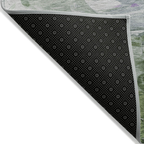 5' X 8' Purple Olive Green And Silver Abstract Washable Indoor Outdoor Area Rug