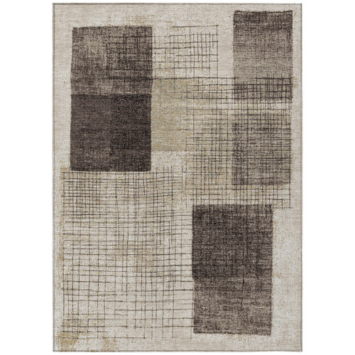 3' X 5' Brown And Taupe Geometric Washable Indoor Outdoor Area Rug