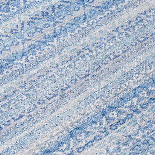 3' X 5' Sky Blue And Ivory Striped Washable Indoor Outdoor Area Rug - Sky Blue, Ivory