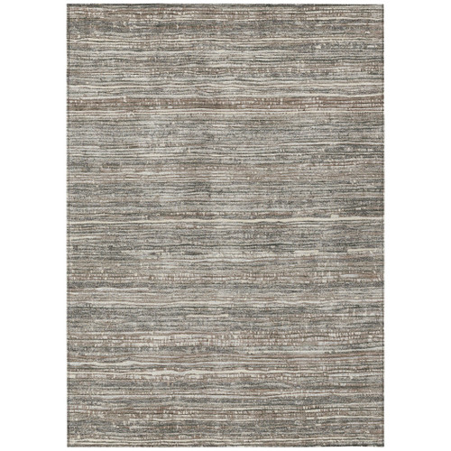 5' X 8' Beige And Gray Striped Washable Indoor Outdoor Area Rug - Beige, Gray
