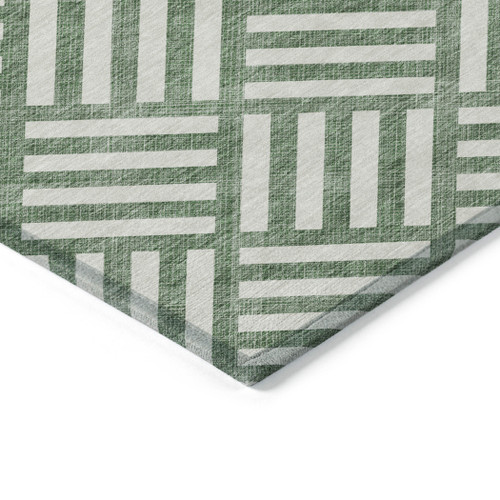 5' X 8' Green And Ivory Geometric Washable Indoor Outdoor Area Rug