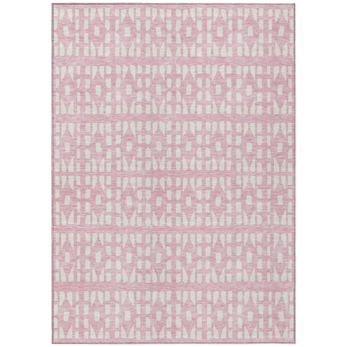 5' X 8' Pink And Ivory Geometric Washable Indoor Outdoor Area Rug