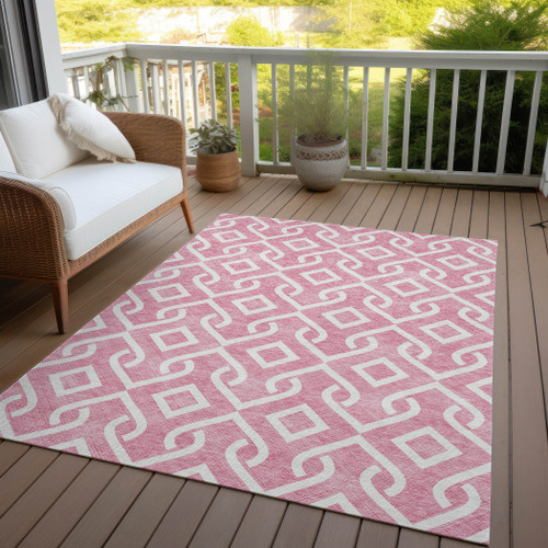 5' X 8' Blush And Ivory Geometric Washable Indoor Outdoor Area Rug