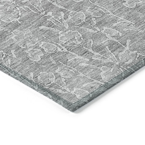 5' X 8' Silver And Ivory Floral Washable Indoor Outdoor Area Rug