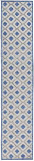 2' X 10' Blue And Grey Gingham Non Skid Indoor Outdoor Runner Rug