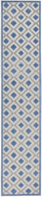 10' Blue And Gray Indoor Outdoor Runner Rug