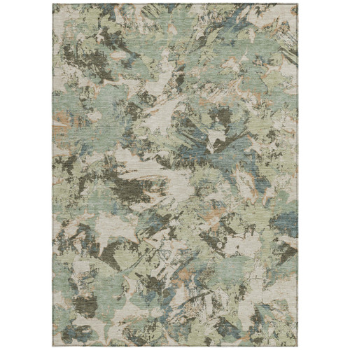 5' X 8' Beige Brown And Green Floral Washable Indoor Outdoor Area Rug