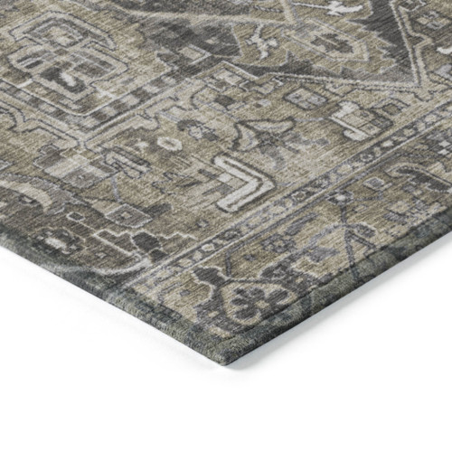 2' X 3' Taupe and Dark Taupe Oriental Washable Non Skid Indoor Outdoor Area Rug