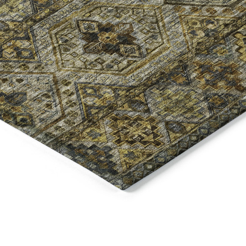 3' X 5' Gray Gold And Brown Medallion Washable Indoor Outdoor Area Rug