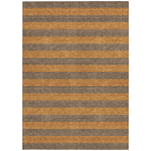 5' X 8' Brown and Tan Striped Washable Non Skid Indoor Outdoor Area Rug