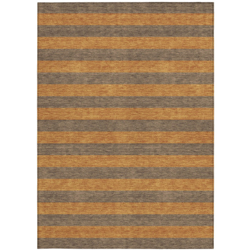 5' X 8' Brown and Tan Striped Washable Non Skid Indoor Outdoor Area Rug