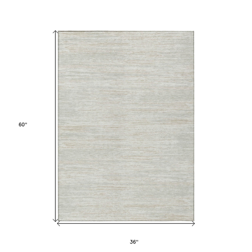 3' X 5' Ivory And Gray Striped Washable Indoor Outdoor Area Rug