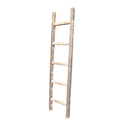Homeroots Home Decor Rustic Weathered Grey Wood Ladder Shelf, 4 Step