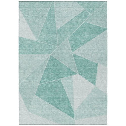 5' X 8' Mint Green And Aqua Geometric Washable Indoor Outdoor Area Rug