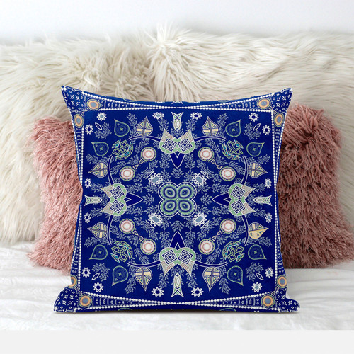 18" X 18" Midnight White Blown Seam Floral Indoor Outdoor Throw Pillow