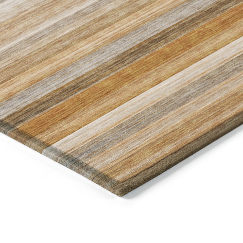 5' X 8' Brown and Orange Striped Washable Non Skid Indoor Outdoor Area Rug