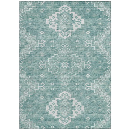 3' X 5' Aqua Teal Blue And Ivory Medallion Washable Indoor Outdoor Area Rug