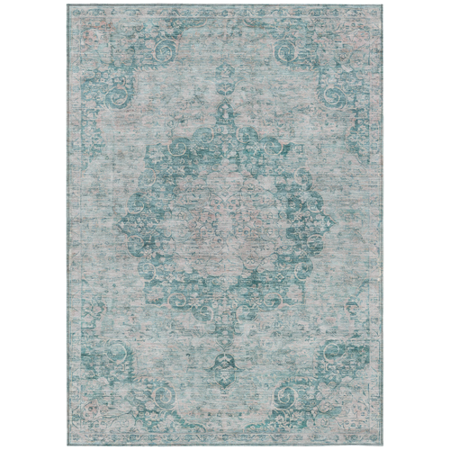 5' X 8' Teal Blue Floral Medallion Washable Indoor Outdoor Area Rug