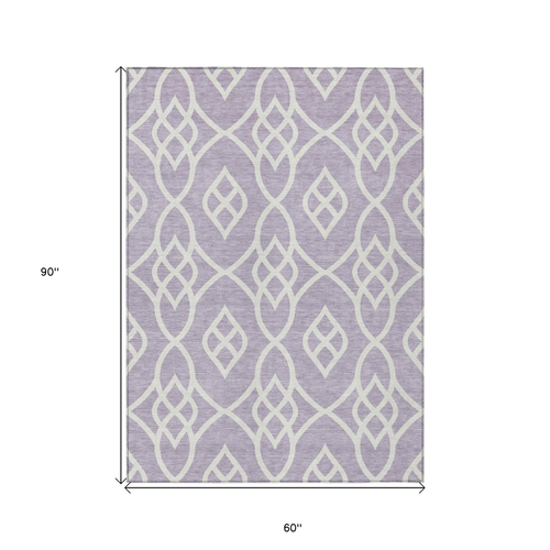 5' X 8' Lavender And Ivory Trellis Washable Indoor Outdoor Area Rug