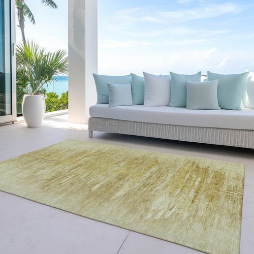 3' X 5' Gold And Wheat Abstract Washable Indoor Outdoor Area Rug