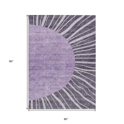 5' X 8' Purple Eggplant And Lavender Abstract Washable Indoor Outdoor Area Rug
