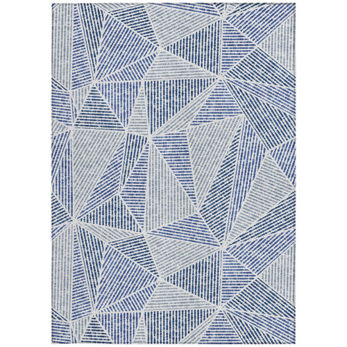 3' X 5' Navy Blue And Denim Blue Geometric Washable Indoor Outdoor Area Rug