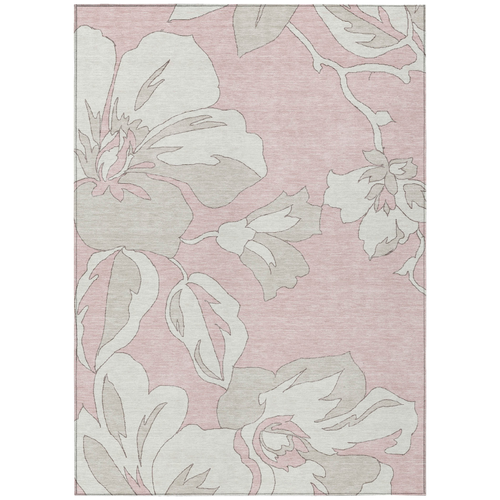 5' X 8' Pink Ivory And Beige Floral Washable Indoor Outdoor Area Rug