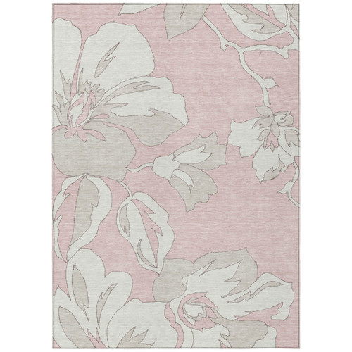 5' X 8' Pink Ivory And Beige Floral Washable Indoor Outdoor Area Rug
