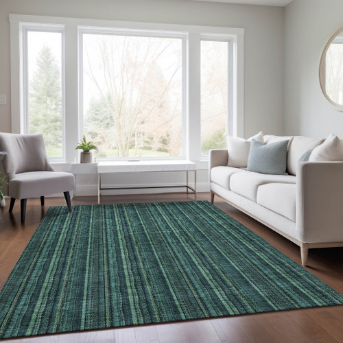 3' X 5' Teal Blue Aqua And Mint Green Striped Washable Indoor Outdoor Area Rug