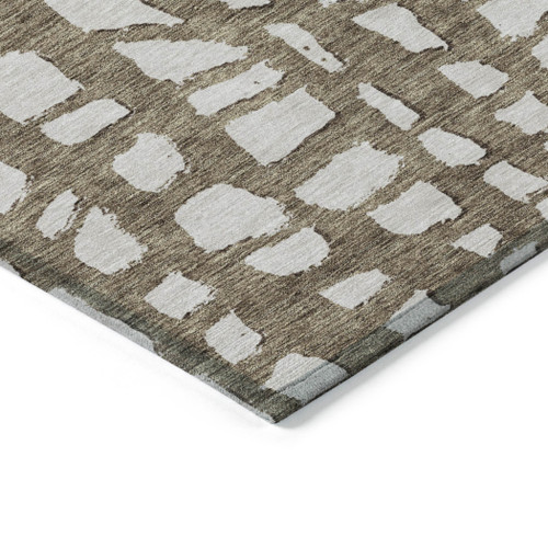 3' X 5' Brown And Ivory Abstract Washable Indoor Outdoor Area Rug