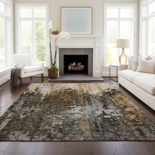 5' X 8' Brown Chocolate And Copper Abstract Washable Indoor Outdoor Area Rug