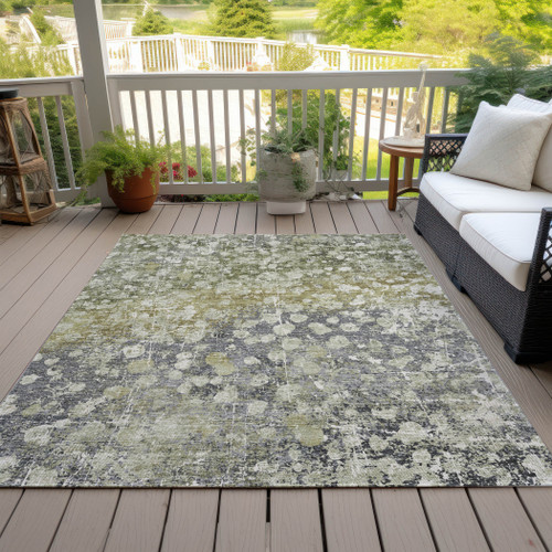 5' X 8' Olive Green And Gray Abstract Washable Indoor Outdoor Area Rug - Olive Green, Gray
