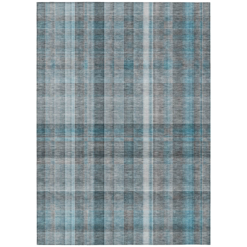 5' X 8' Teal Plaid Washable Non Skid Indoor Outdoor Area Rug