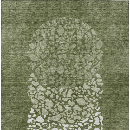 3' X 5' Olive Green And Artichoke Green Abstract Washable Indoor Outdoor Area Rug