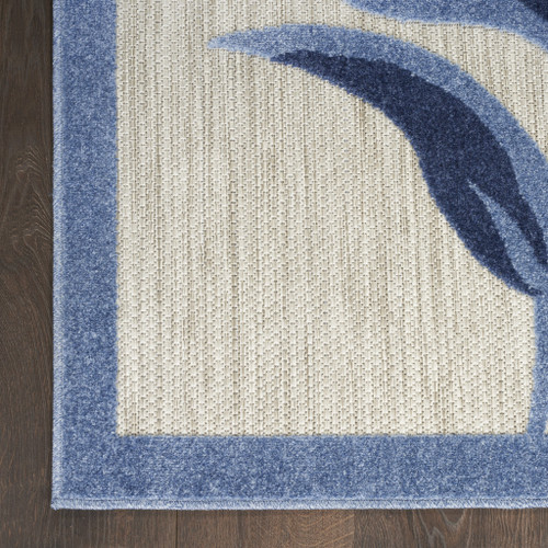 12' Blue And Gray Floral Indoor Outdoor Runner Rug