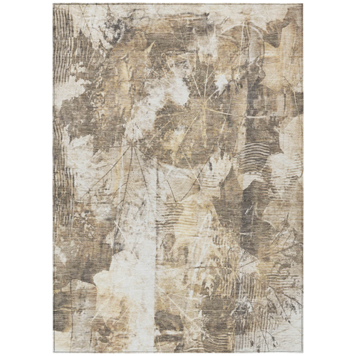 5' X 8' Taupe and Ivory Floral Washable Non Skid Indoor Outdoor Area Rug
