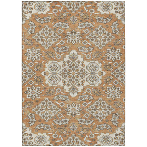 3' X 5' Terra Cotta Gray And Beige Medallion Washable Indoor Outdoor Area Rug