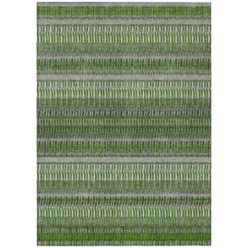 5' X 8' Green Artichoke Green And Ivory Striped Washable Indoor Outdoor Area Rug