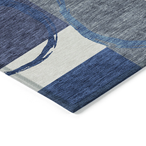 5' X 8' Blue And Ivory Geometric Washable Indoor Outdoor Area Rug