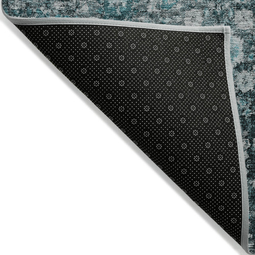 5' X 8' Dark Green Aqua And Charcoal Oriental Washable Indoor Outdoor Area Rug