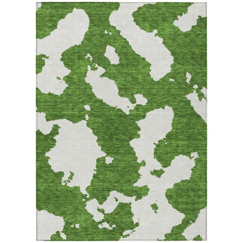 5' X 8' Green And Ivory Abstract Washable Indoor Outdoor Area Rug