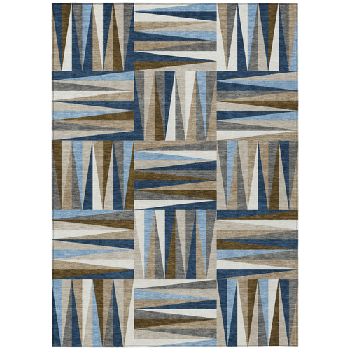 3' X 5' Navy Blue Brown And Beige Geometric Washable Indoor Outdoor Area Rug
