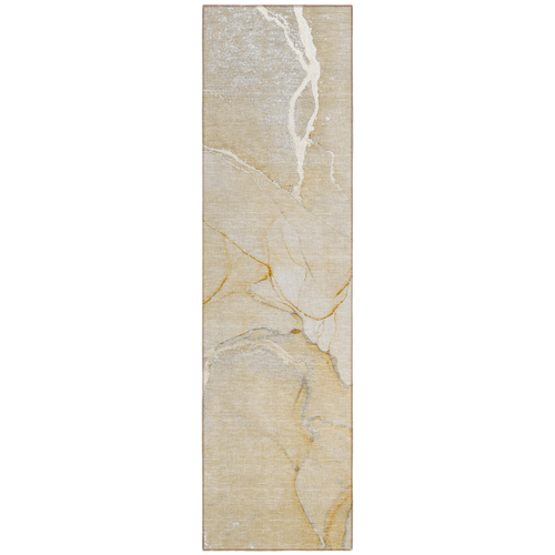 2' X 8' Beige Abstract Washable Indoor Outdoor Runner Rug