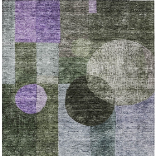 5' X 8' Olive Green Charcoal And Purple Geometric Washable Indoor Outdoor Area Rug