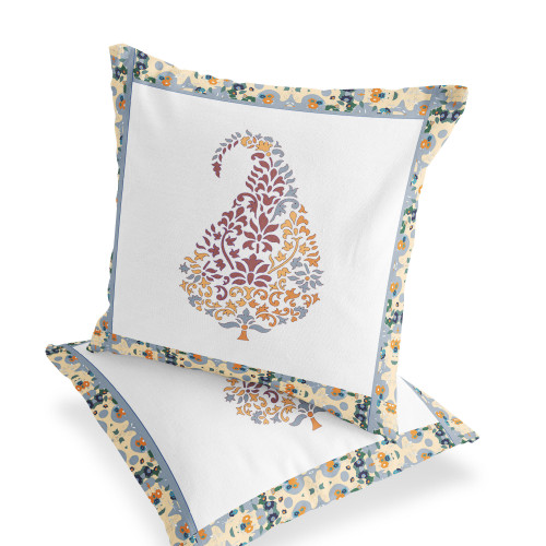 Set of Two 16" X 16" Red and White Botanical Indoor Outdoor Throw Pillow Polyester